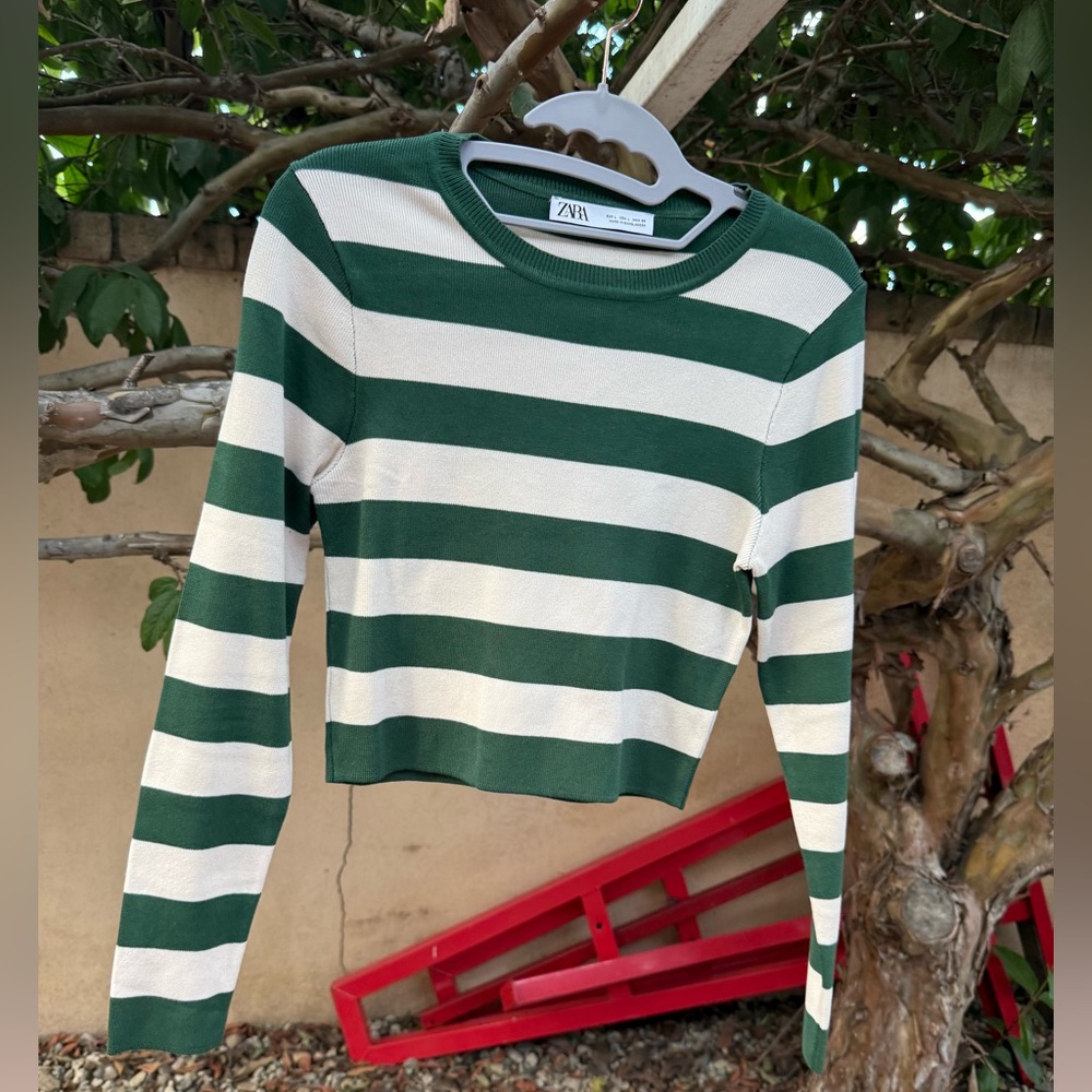 Zara Green and Cream Striped Croptop